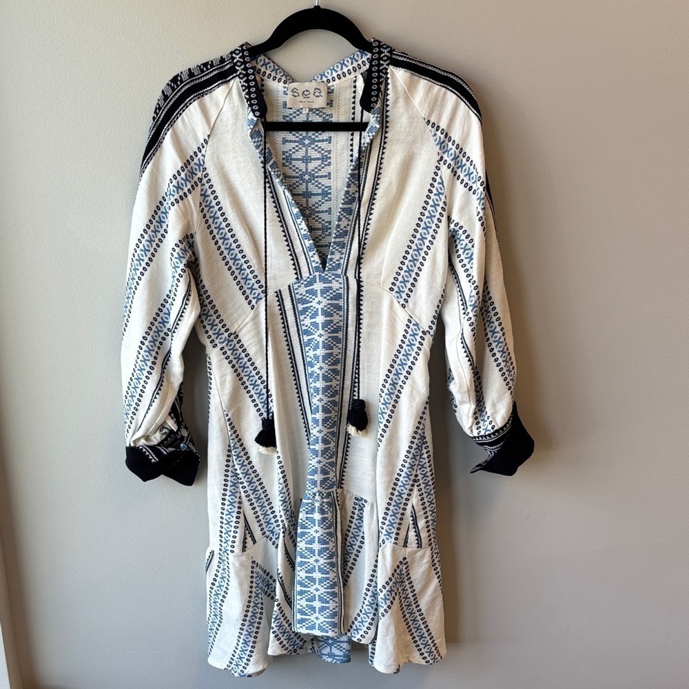 Sea New York Ivory and Blue Geometric Dress 2